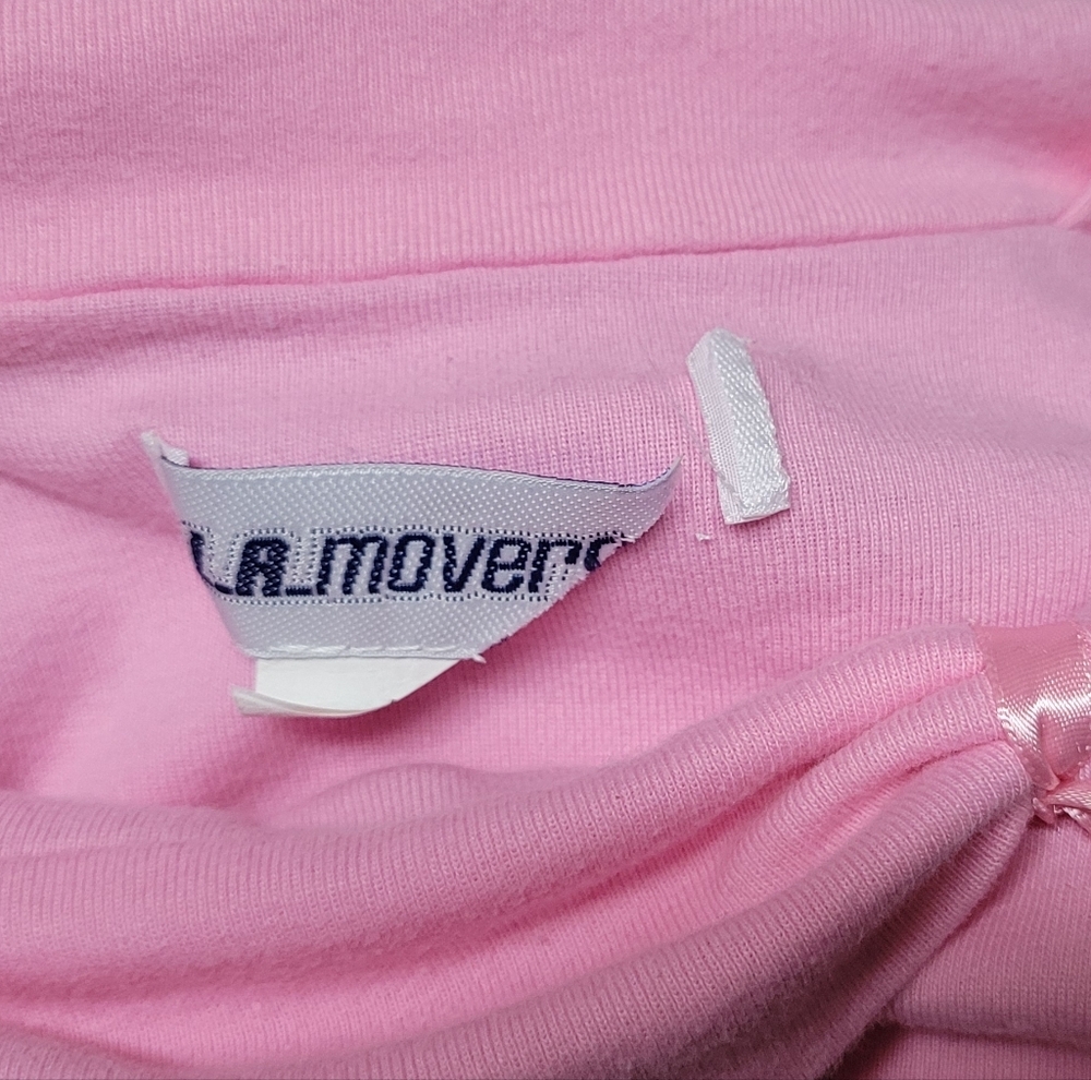 L.A. Movers Pink Rhinestone Yorkie Cowl Shoulder Cap Sleeve Cropped Babydoll Tee - Picture 12 of 12
